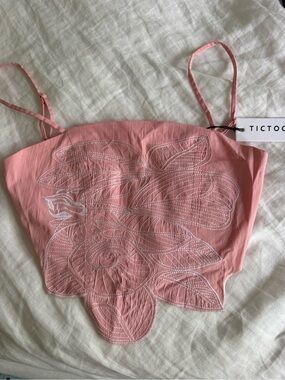 TICTOC Pink Embroidered Floral Crop Cami